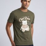 Olive Green Bear Graphic T-Shirt for Men