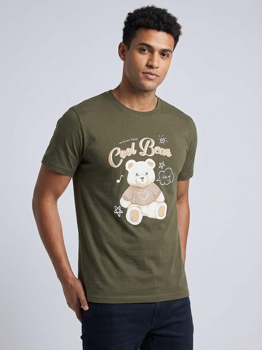 WhatsApp Image 2026-08-05 at 17.45.50 (3) Olive Green Bear Graphic T-Shirt for Men - Image 1