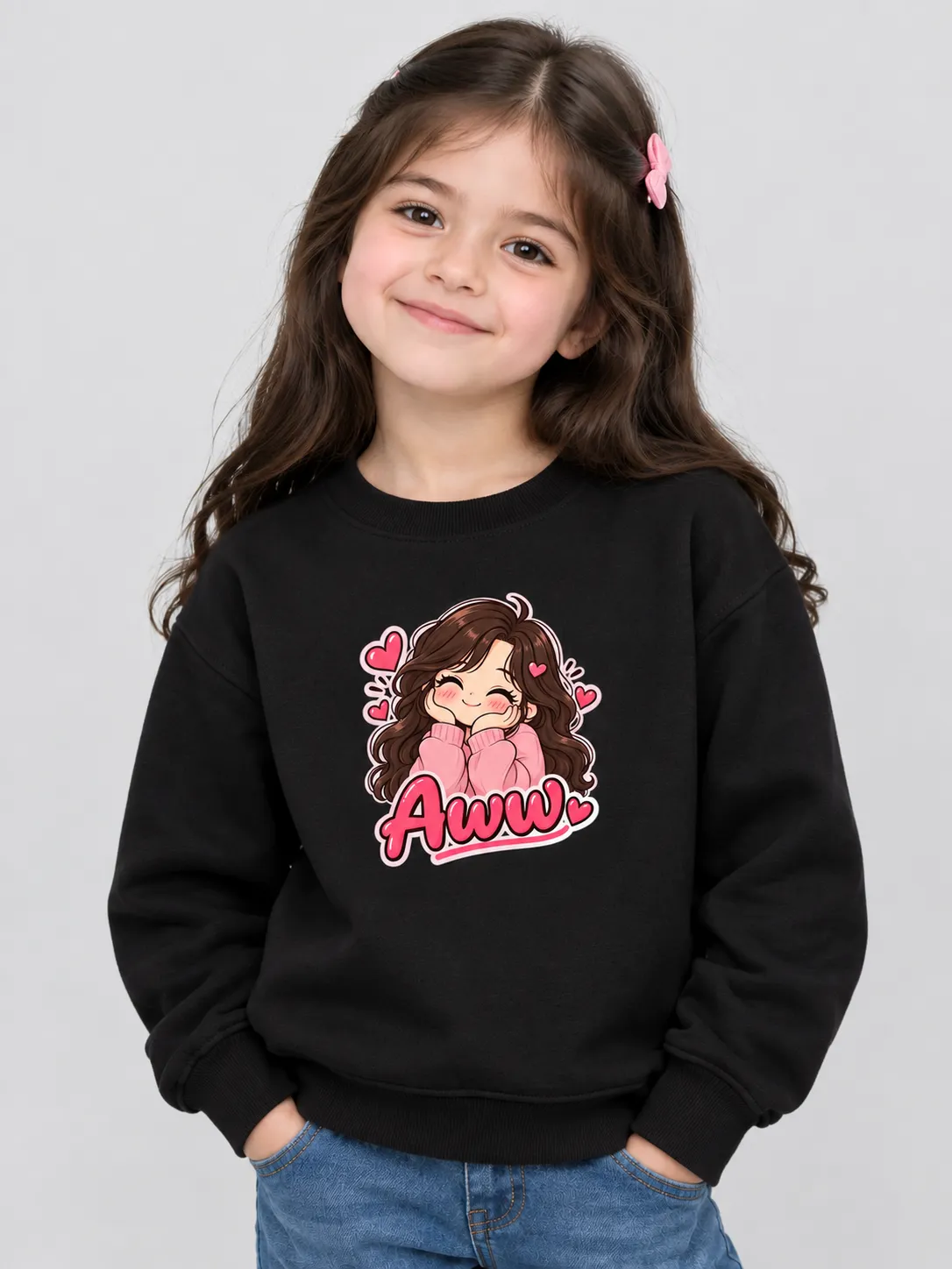 ChatGPT Image Sep 10, 2026, 04_28_50 PM Little Girl's 'Aww' Sweatshirt (CODE:GSS016) - Image 1