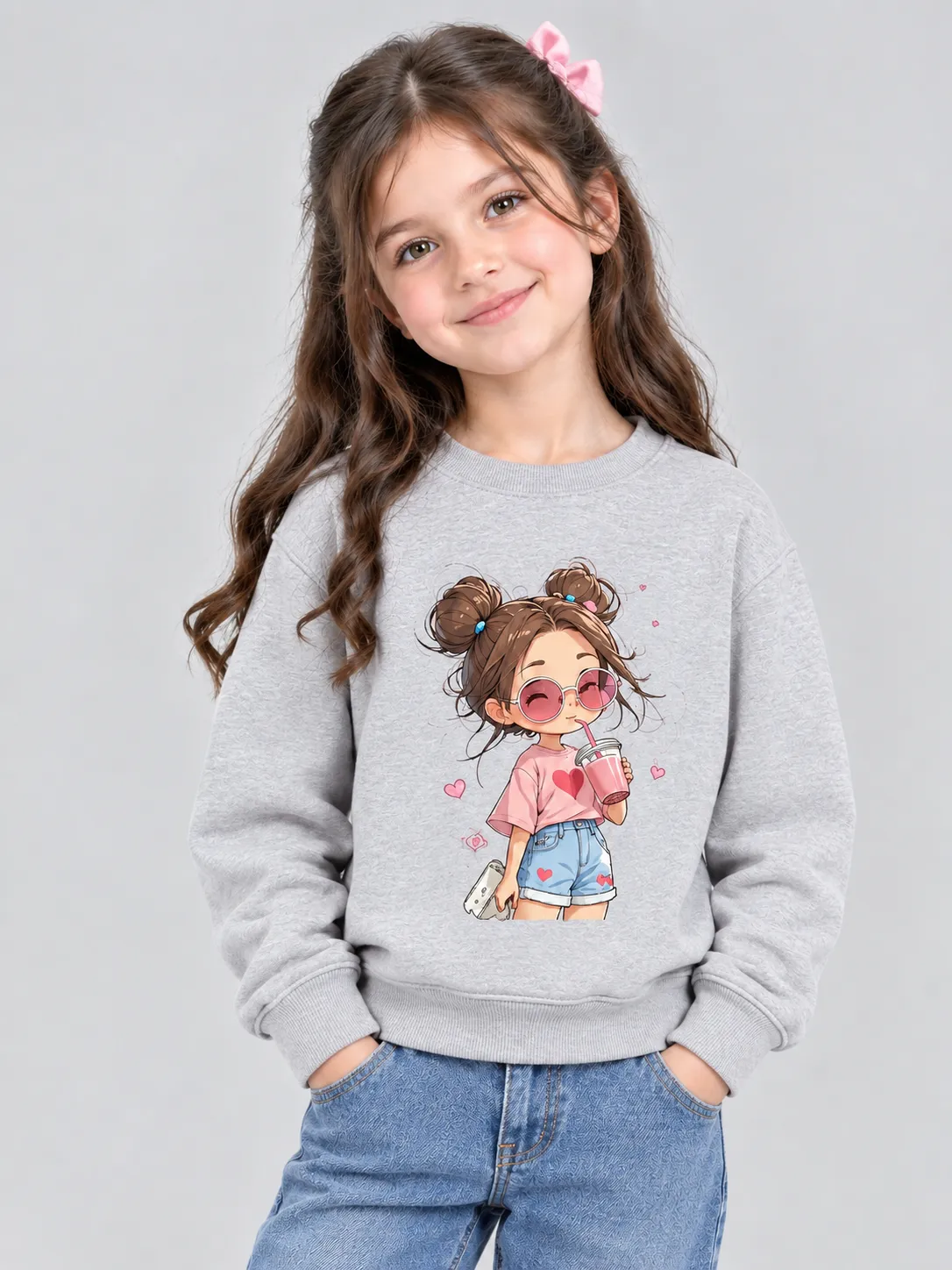 ChatGPT Image Sep 11, 2026, 06_45_24 PM Kids’ Light grey cute Girl Sweats Shirt (CODE:GSS002) - Image 1