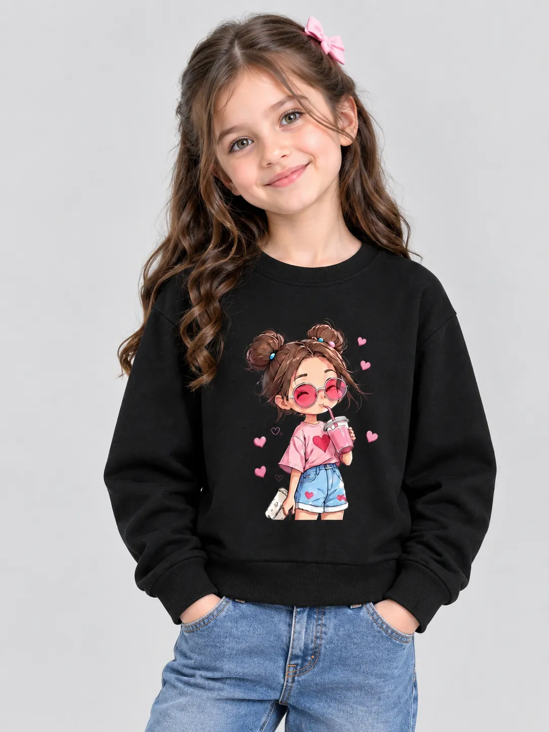 ChatGPT Image Sep 11, 2026, 07_11_59 PM Kids’ Black cute Girl Sweats Shirt (CODE:GSS001) - Image 1