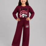 Premium Girls’ Tracksuit (panda-mahroon)