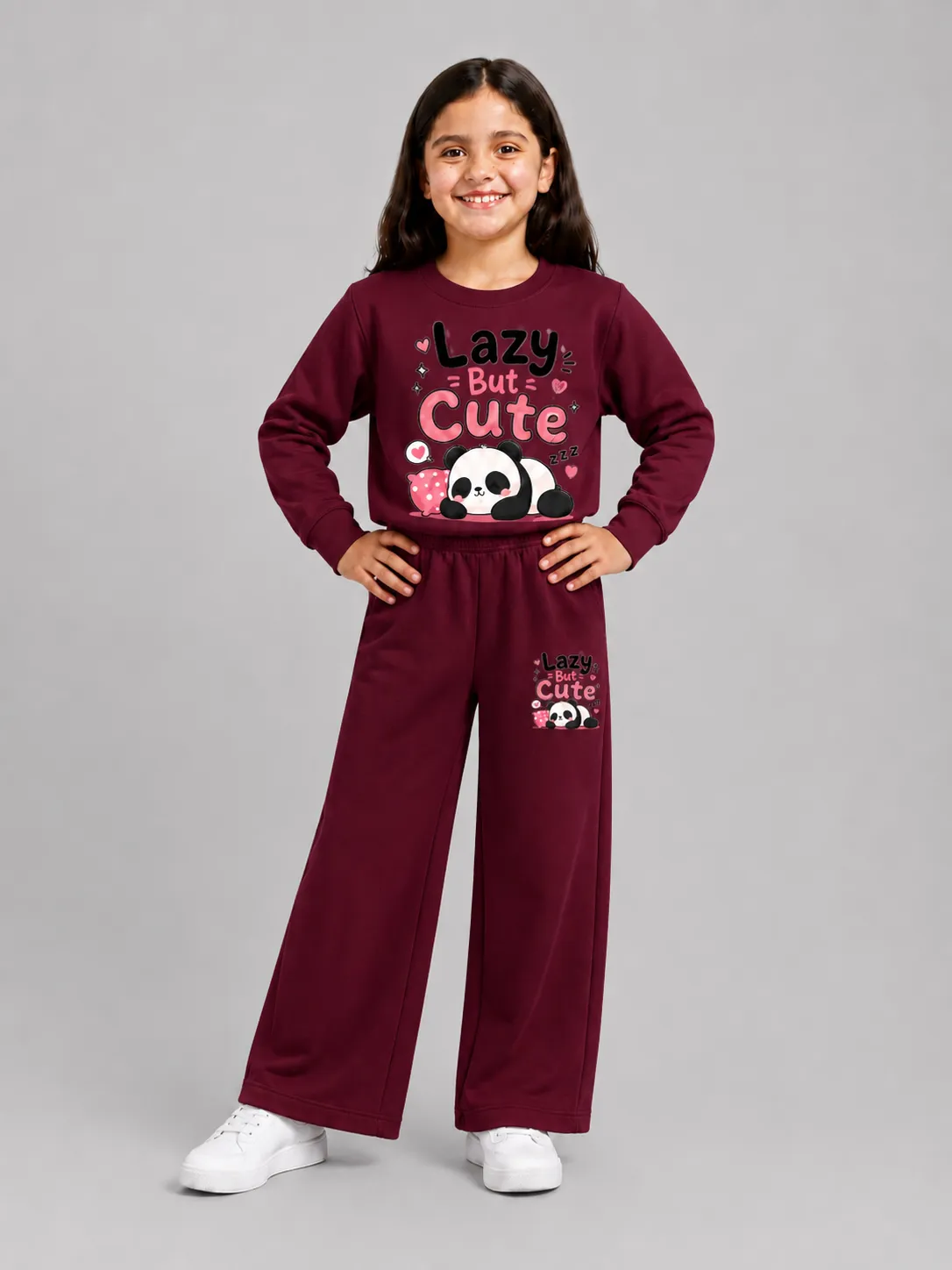 ChatGPT Image Sep 2, 2026, 06_53_30 PM Premium Girls’ Tracksuit (panda-mahroon) - Image 1