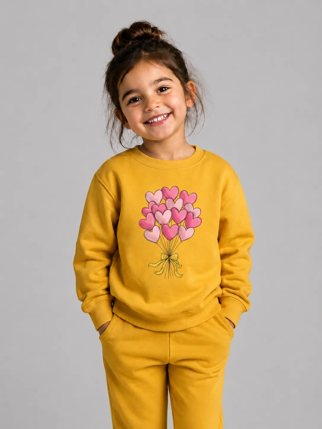 ChatGPT Image Sep 5, 2026, 06_40_35 PM Girls sweat shirt (Heart Balloon Bundle-Yellow) - Image 1