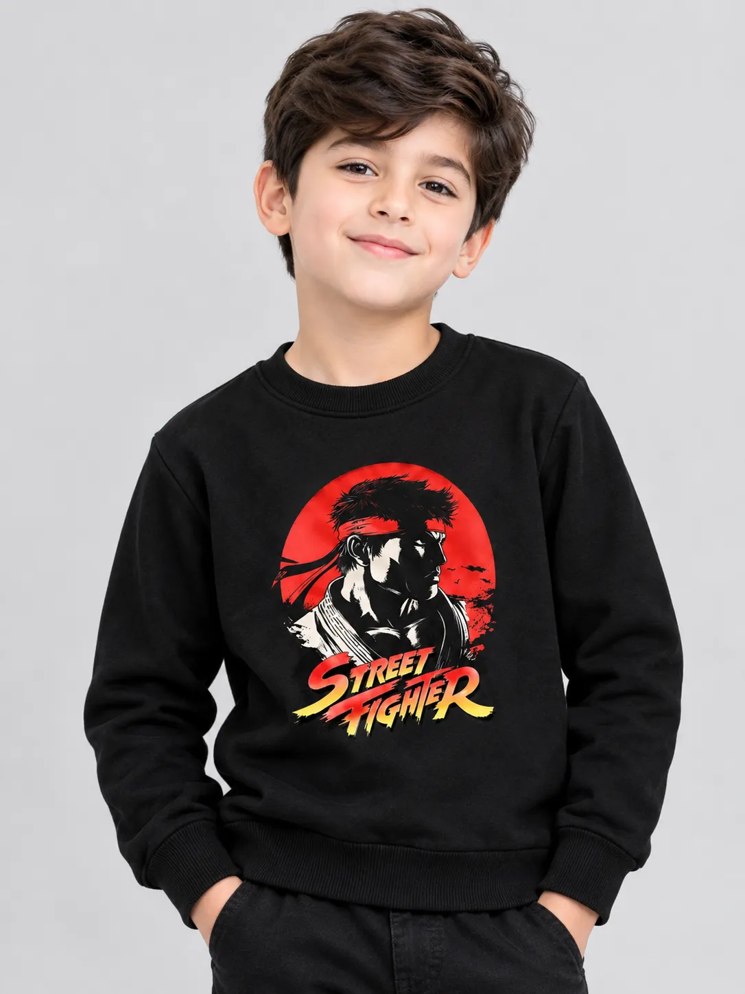 ChatGPT Image Sep 8, 2026, 04_30_31 PM Kids’ Black Street Fighter Sweatshirt (CODE:KSS004) - Image 1