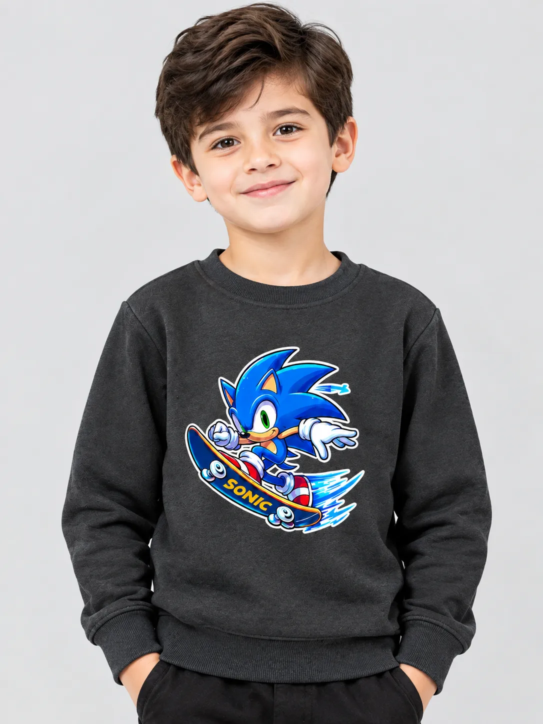 ChatGPT Image Sep 8, 2026, 06_00_43 PM Kids’ Charcoal Sonic Sweatshirt (CODE:KSS011) - Image 1