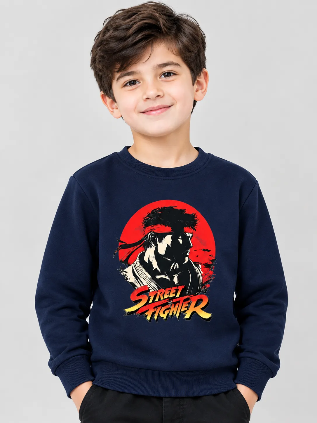 ChatGPT Image Sep 8, 2026, 06_32_00 PM Kids’ Navy Blue Street Fighter Sweatshirt (CODE:KSS012) - Image 1