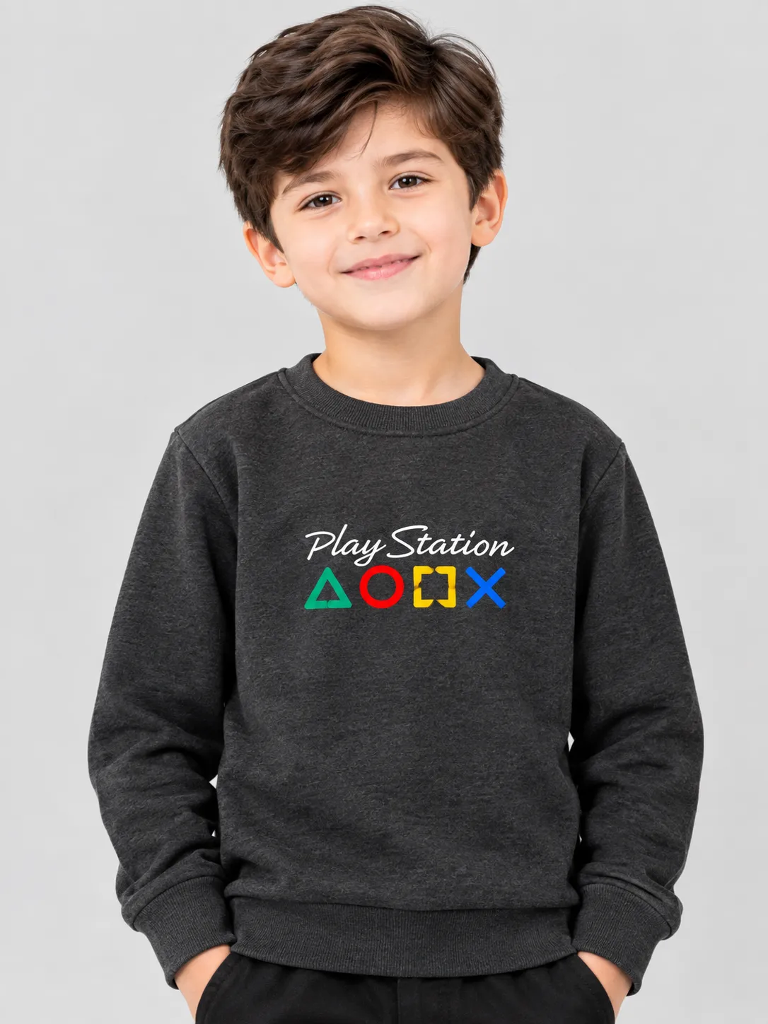 ChatGPT Image Sep 8, 2026, 06_33_04 PM Kids’ Charcoal PlayStation Sweatshirt (CODE:KSS014 ) - Image 1