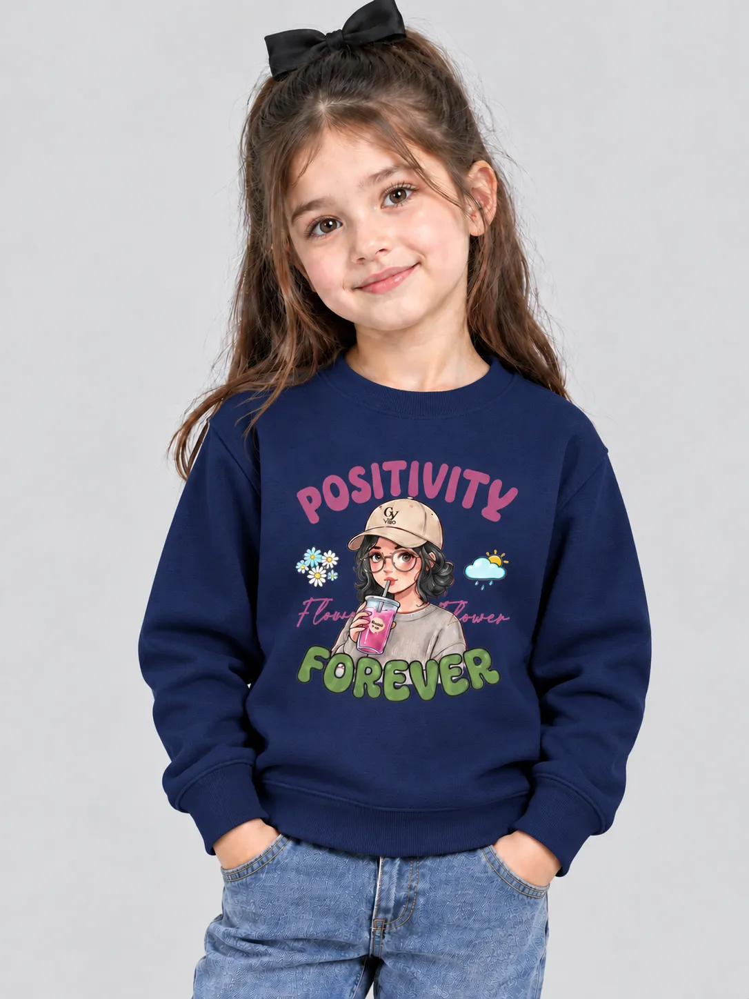 e8ada5bc-8507-4df8-b2c4-a84fe98e3c55 Little Girl's navy Blue 'Positivity' Sweatshirt (CODE:GSS011) - Image 1