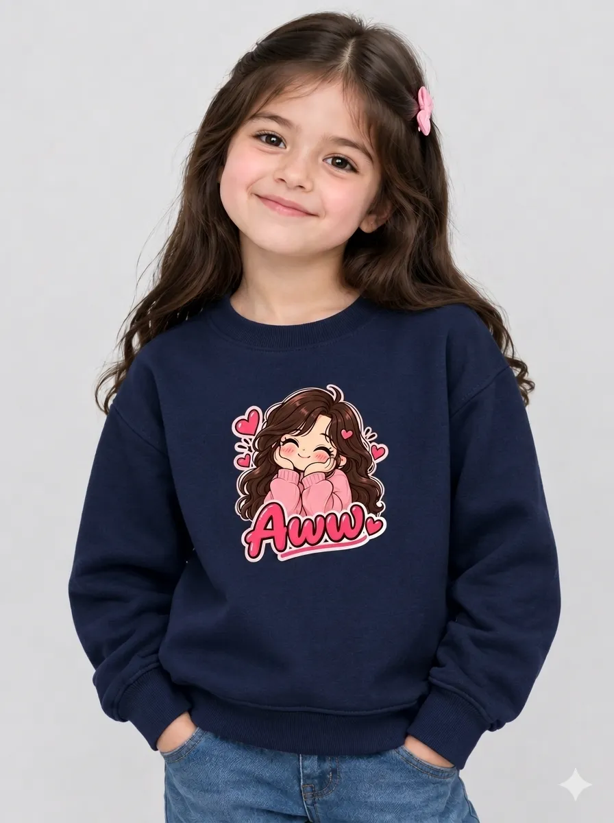 image_61d60d53 Little Girl's 'Aww' Sweatshirt (CODE:GSS018) - Image 1