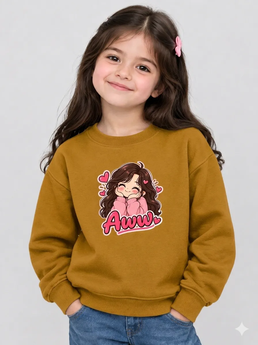 image_9bc28104 Little Girl's 'Aww' Sweatshirt (CODE:GSS017) - Image 1