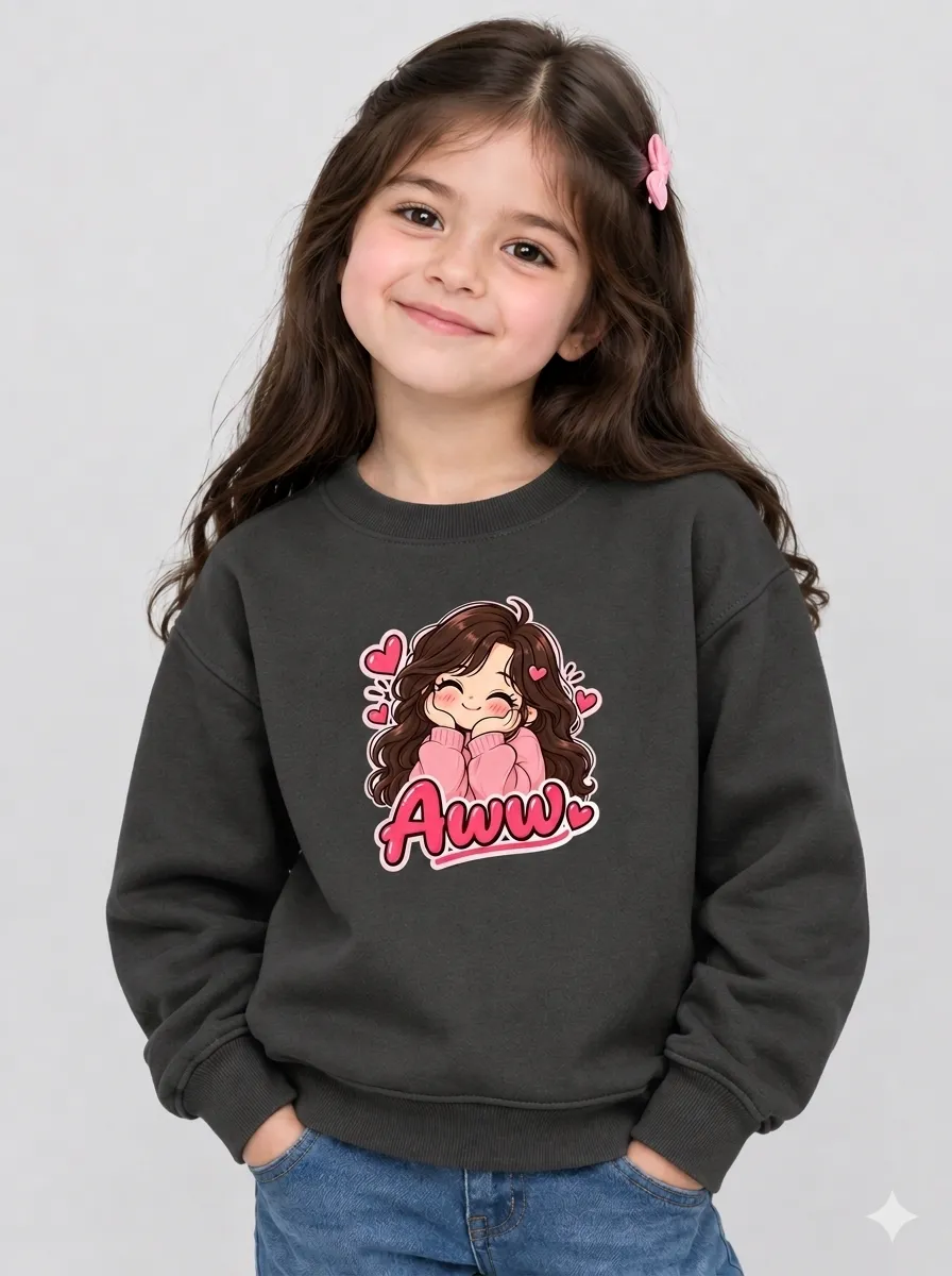 image_cba6811a Little Girl's 'Aww' Sweatshirt (CODE:GSS020) - Image 1