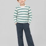 Kids’ Green & White Striped T-Shirt Set(CODE:BTS046)