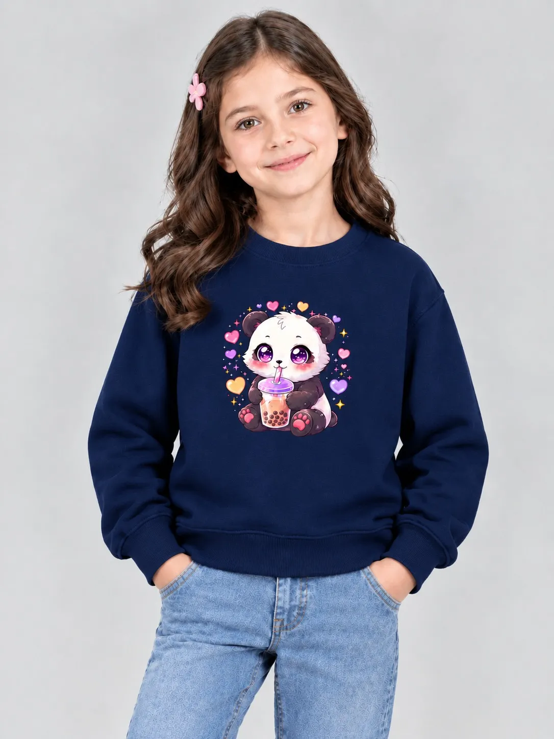 164560e1-02d4-4a90-8c18-0a5bfc3ef502 Girls’ Cute Panda Sweatshirt (CODE:GSS044) - Image 1