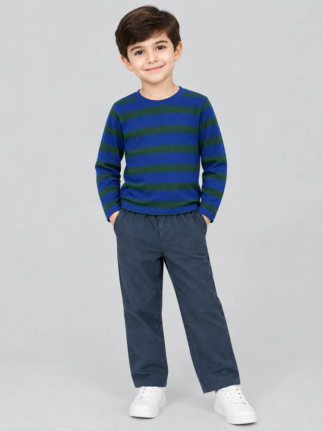 4bb140e2-5b4e-452e-b304-4d0d666be57e Kids’ Blue & Green Striped T-Shirt Set(CODE:BTS047) - Image 1