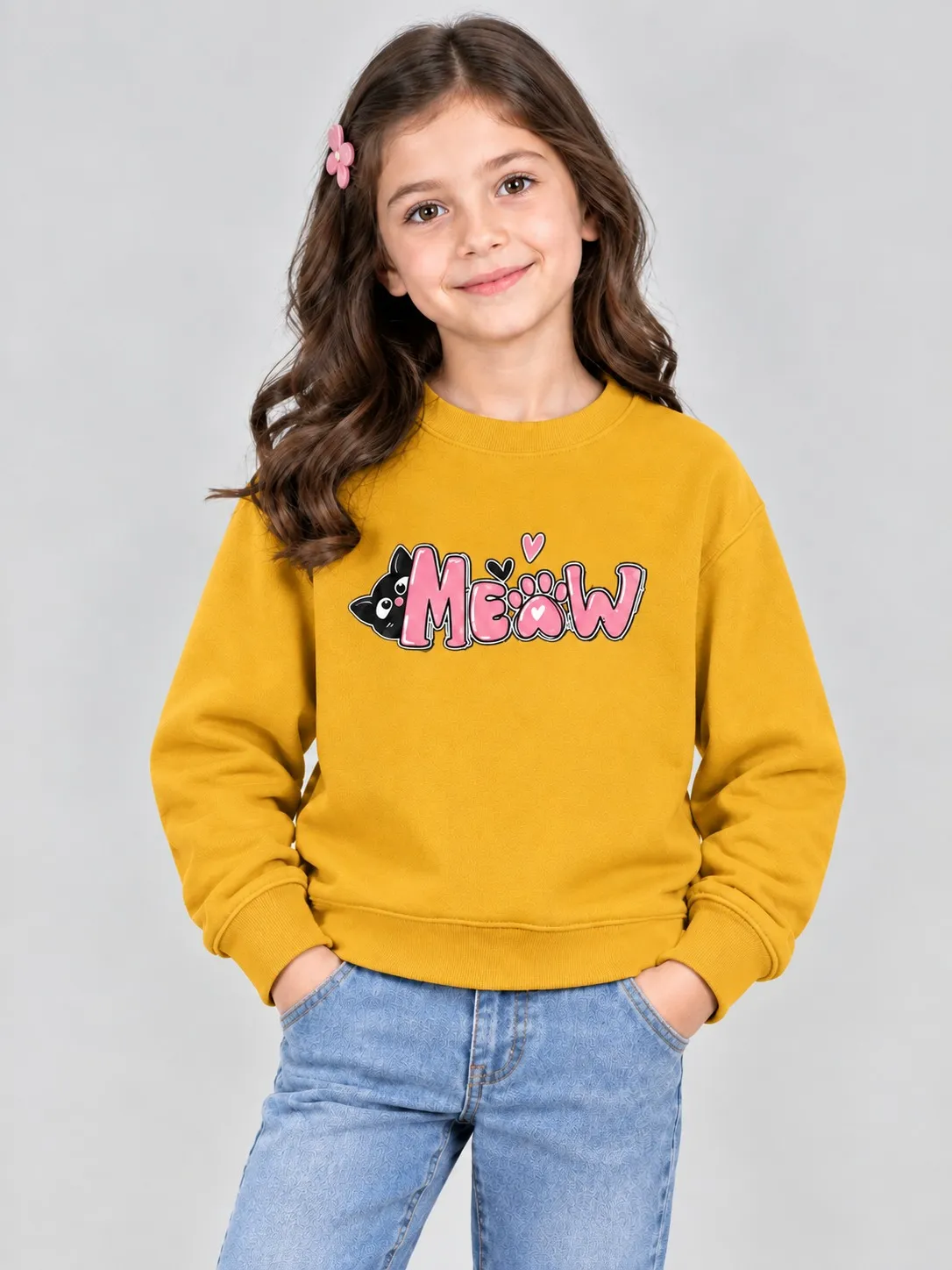 4e5a8c91-a89b-4a50-9ec3-e3f823322b9e Girls’ Cute Meow Sweatshirt (CODE:GSS047) - Image 1