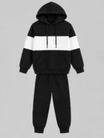 Kids’ Black & White Colour-Block Hoodie Tracksuit Set (CODE:BHS003) - Image 2