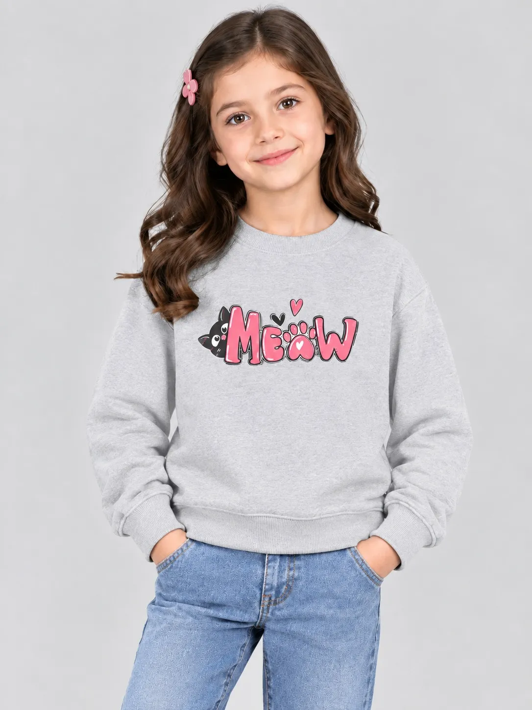 746eec2b-6f89-4140-9cd2-dcedc6835ba2 Girls’ Cute Meow Sweatshirt (CODE:GSS048) - Image 1