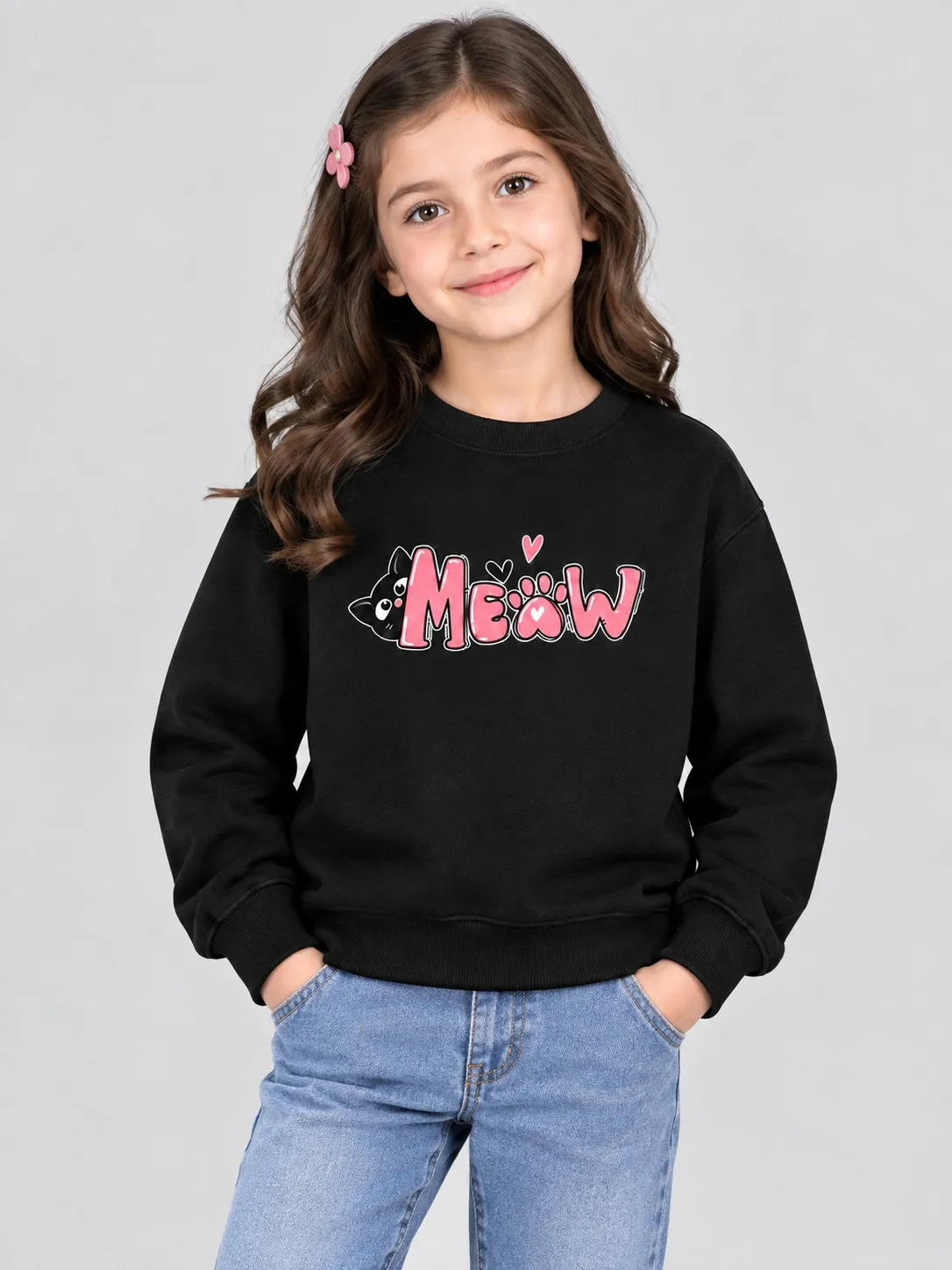 7bb5b4ca-94ba-49b4-a54b-fb3f6de995e1 Girls’ Cute Meow Sweatshirt (CODE:GSS030) - Image 1