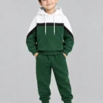 Kids’ Green, Black & White Colourblock Hoodie Tracksuit Set (CODE:BHS005)