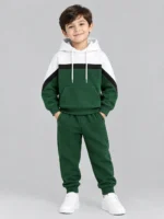 Kids’ Green, Black & White Colourblock Hoodie Tracksuit Set (CODE:BHS005)