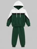 Kids’ Green, Black & White Colourblock Hoodie Tracksuit Set (CODE:BHS005) - Image 2