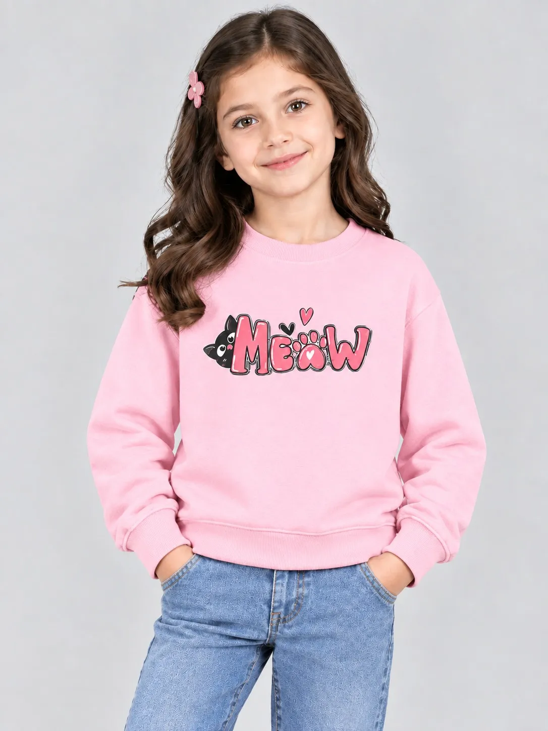 c46741e2-261f-41af-9fea-6e8db5adca52 Girls’ Cute Meow Sweatshirt (CODE:GSS046) - Image 1