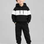 Kids’ Black & White Colour-Block Hoodie Tracksuit Set (CODE:BHS003)